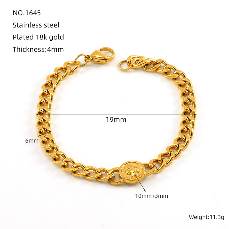 Gold color / 1 Piece Simple Series Classic Stainless Steel 18K Gold Color Plated Unisex Chain Bracelets Picture6